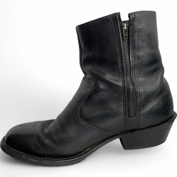 Double-H Black Leather Ankle Size Zip Western Biker Cowboy Boots Men's 9 EEE - Picture 7 of 11